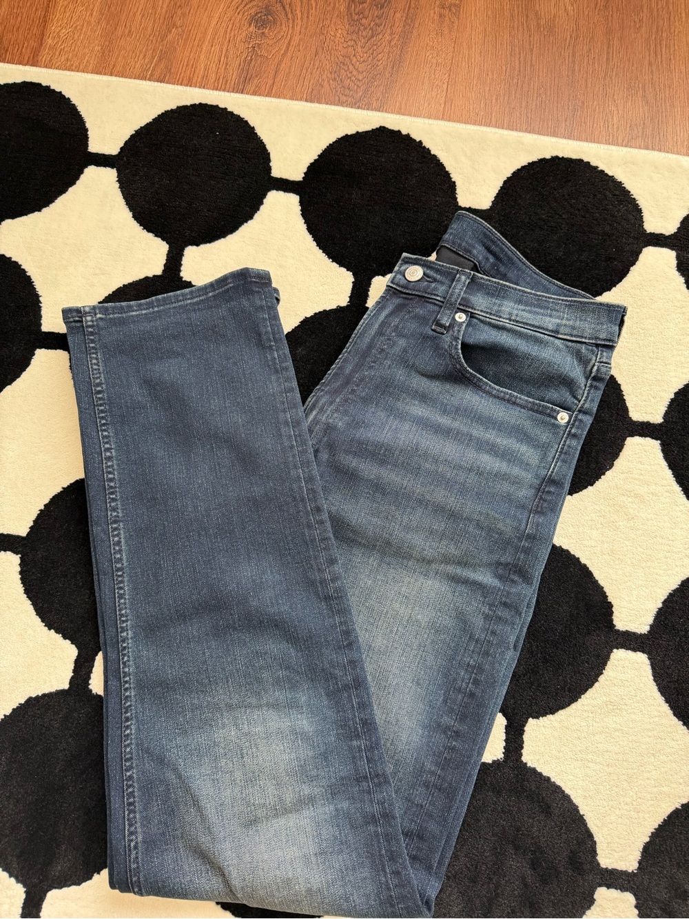 Calvin Klein Dark Blue Denim Jeans with Tan Leather Patch